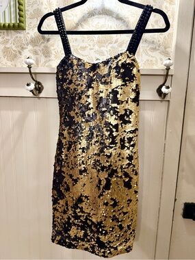 Esley Black and Gold Sequin Mini Slip Dress